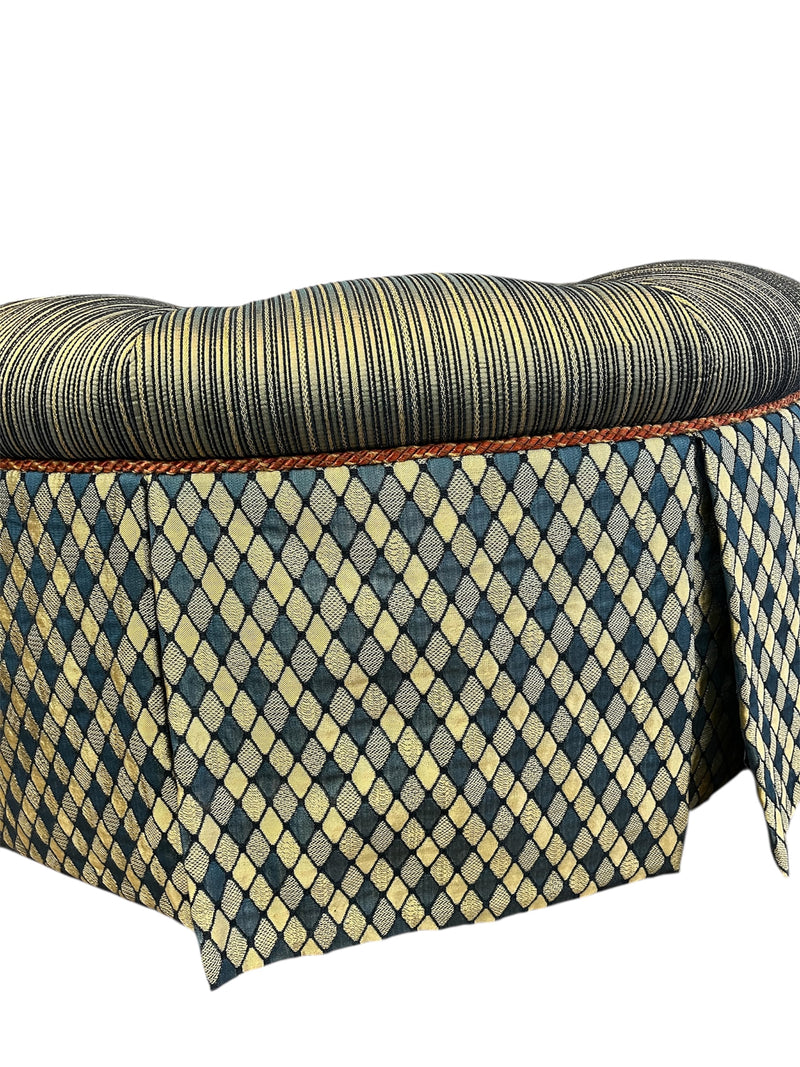 Round Tufted Ottoman- Checkered Design