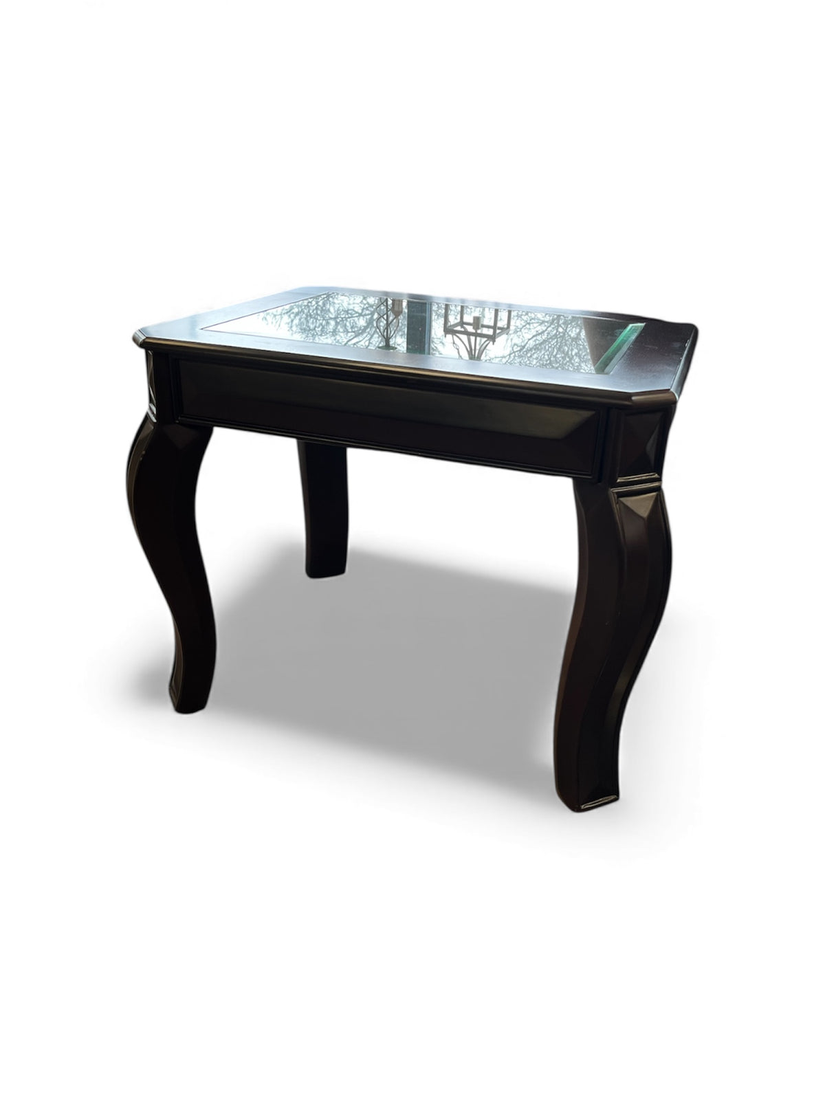 Glass Top Wood Accent Table with Sculpted Legs