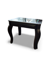 Glass Top Wood Accent Table with Sculpted Legs