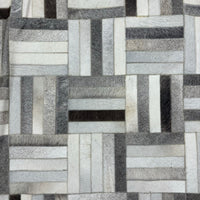 6×9-ft Grey & White Patchwork Rug – Hand-Stitched Cowhide, 250