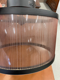 Round Black Metal Frame LED with Fine Brown Pinstripe Shade