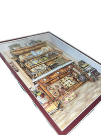 Rustic Farmhouse Pantry Diorama - Green Background on Chestnut Wood Frame