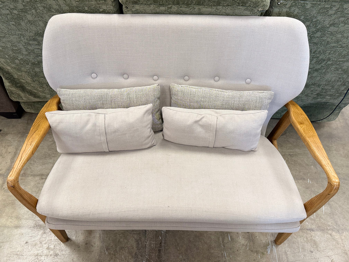 Contemporary Elm Wood and Beige Loveseat