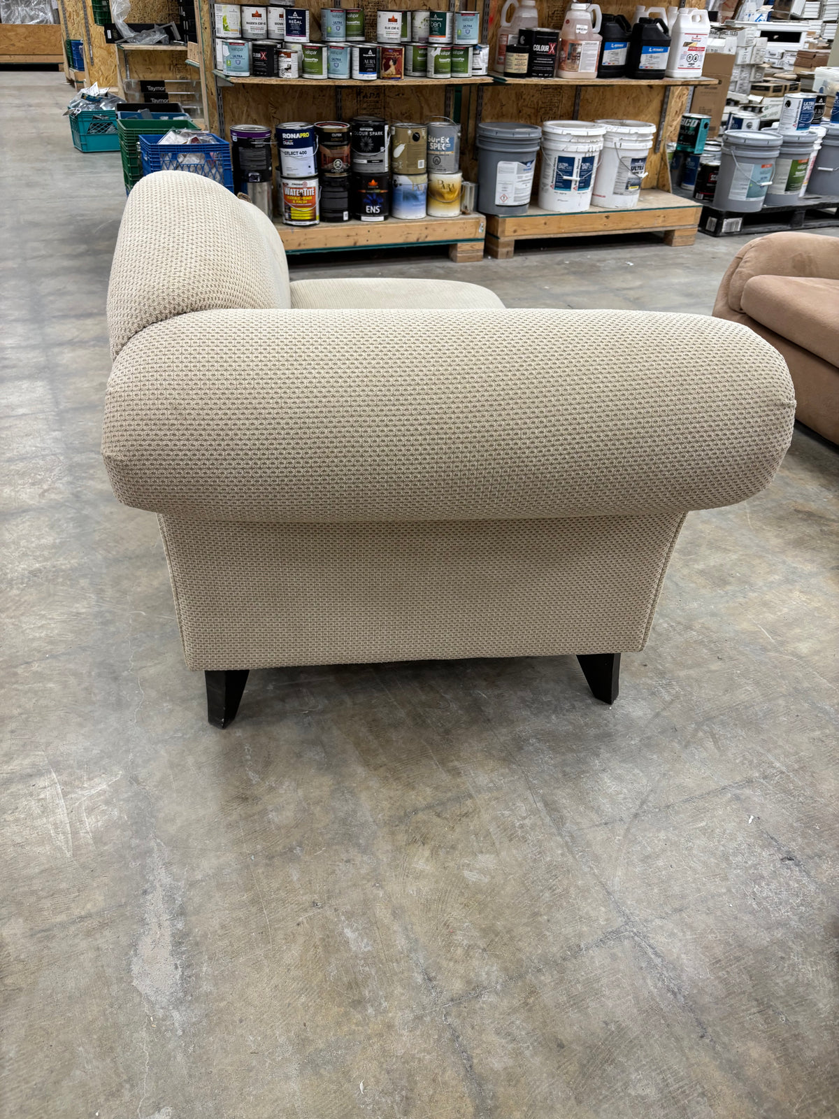 Cream Chaise Lounge Sofa with Cylindrical Bolster Pillow