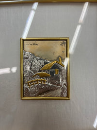 Silver and Gold Embossed Metal Bas-Relief Landscape Wall Art