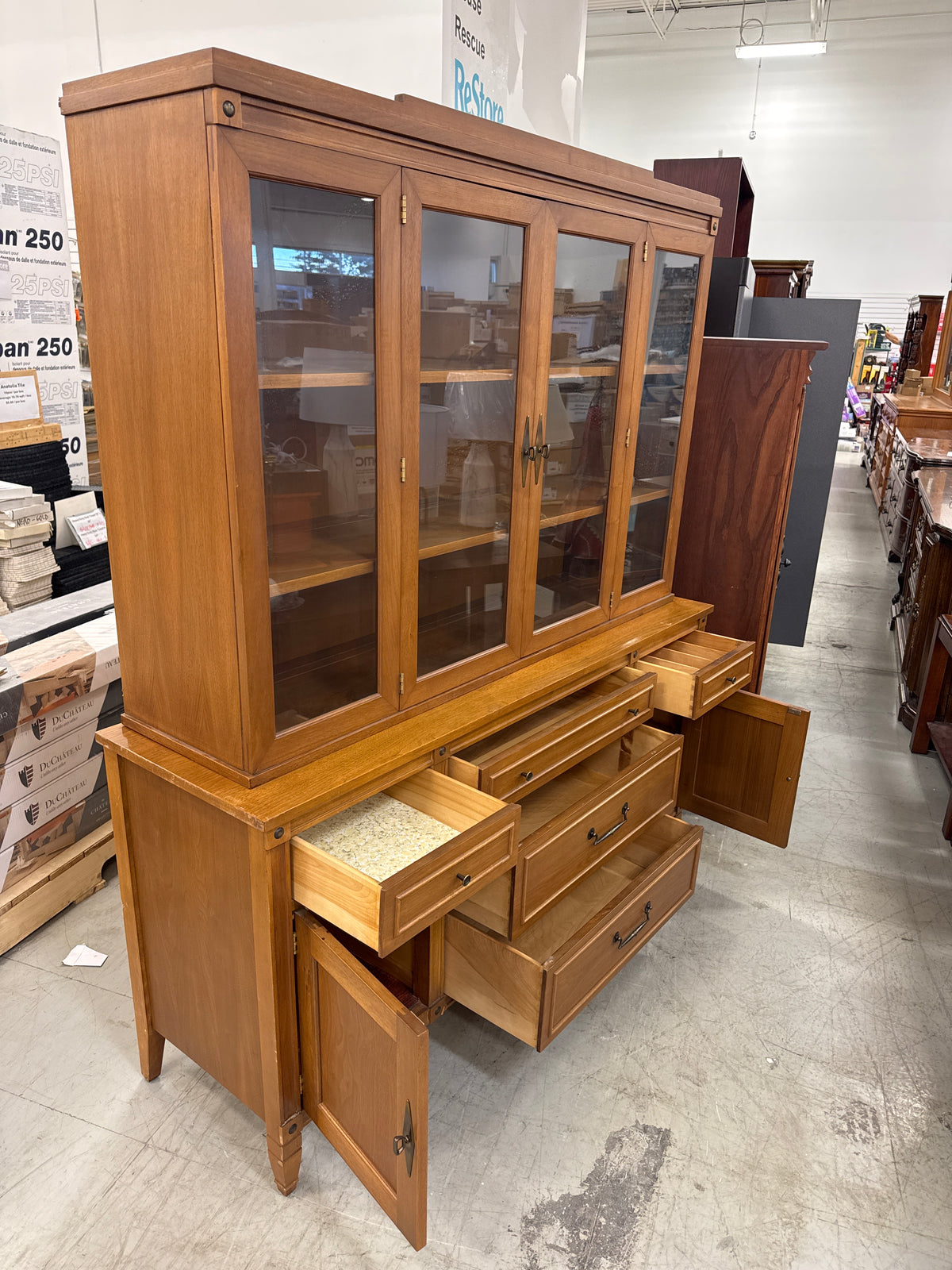 60” Wide Large, Two-Piece Wooden China Cabinet and Buffet Hutch