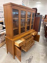 60” Wide Large, Two-Piece Wooden China Cabinet and Buffet Hutch