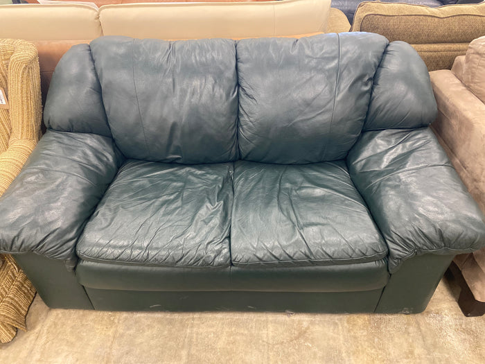 Forest Green Leather Loveseat