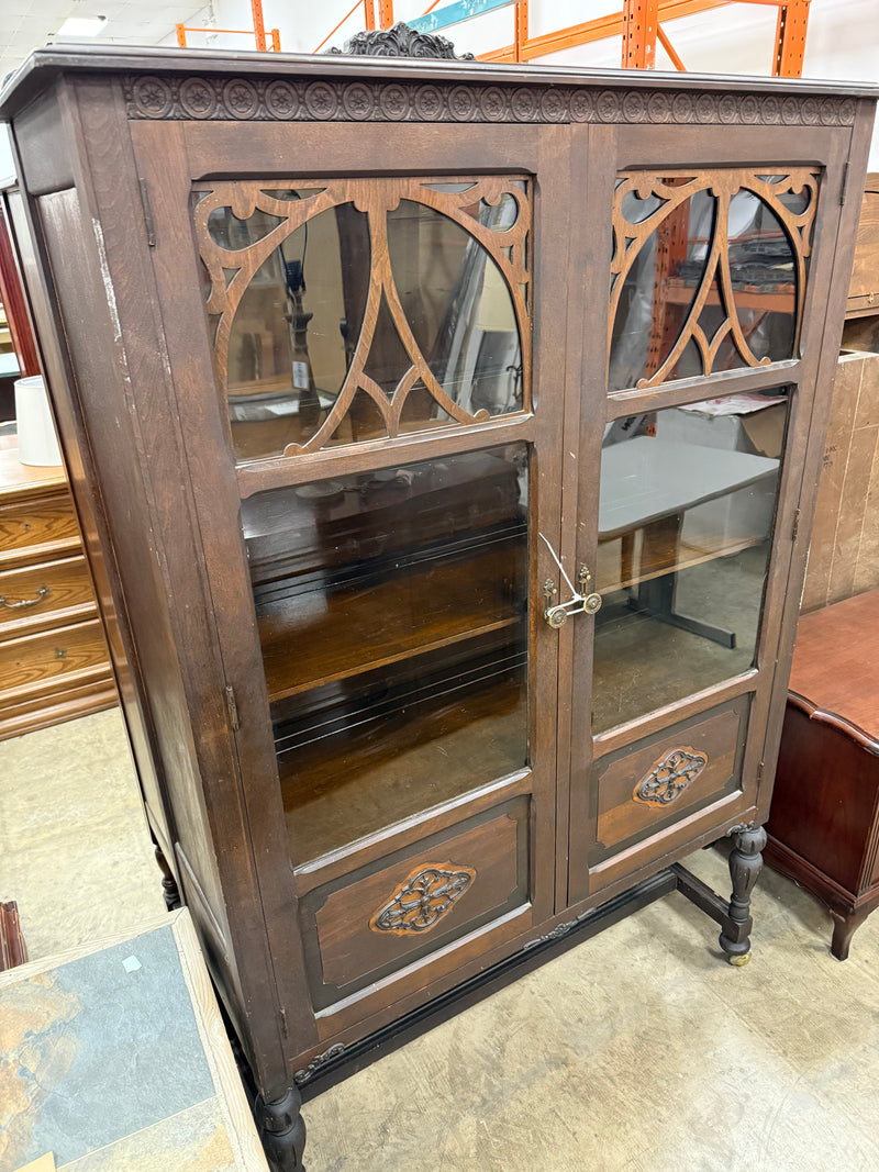 Antique Dark Wood China Cabinet