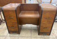 Small Brown Vintage Makeup Vanity With Wooden Chair