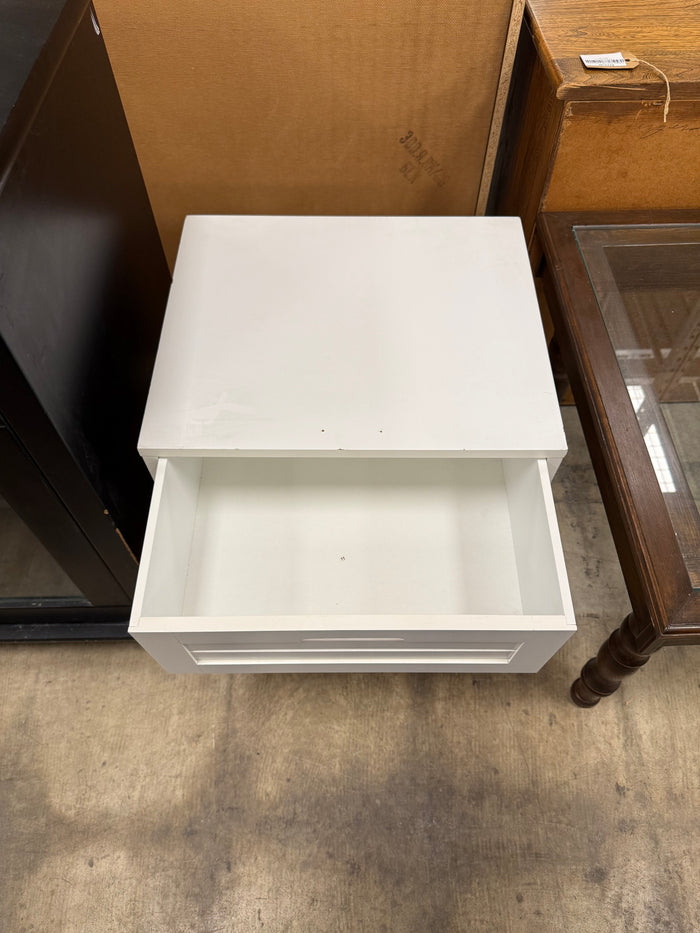Small White Bedside Table with Bamboo Legs