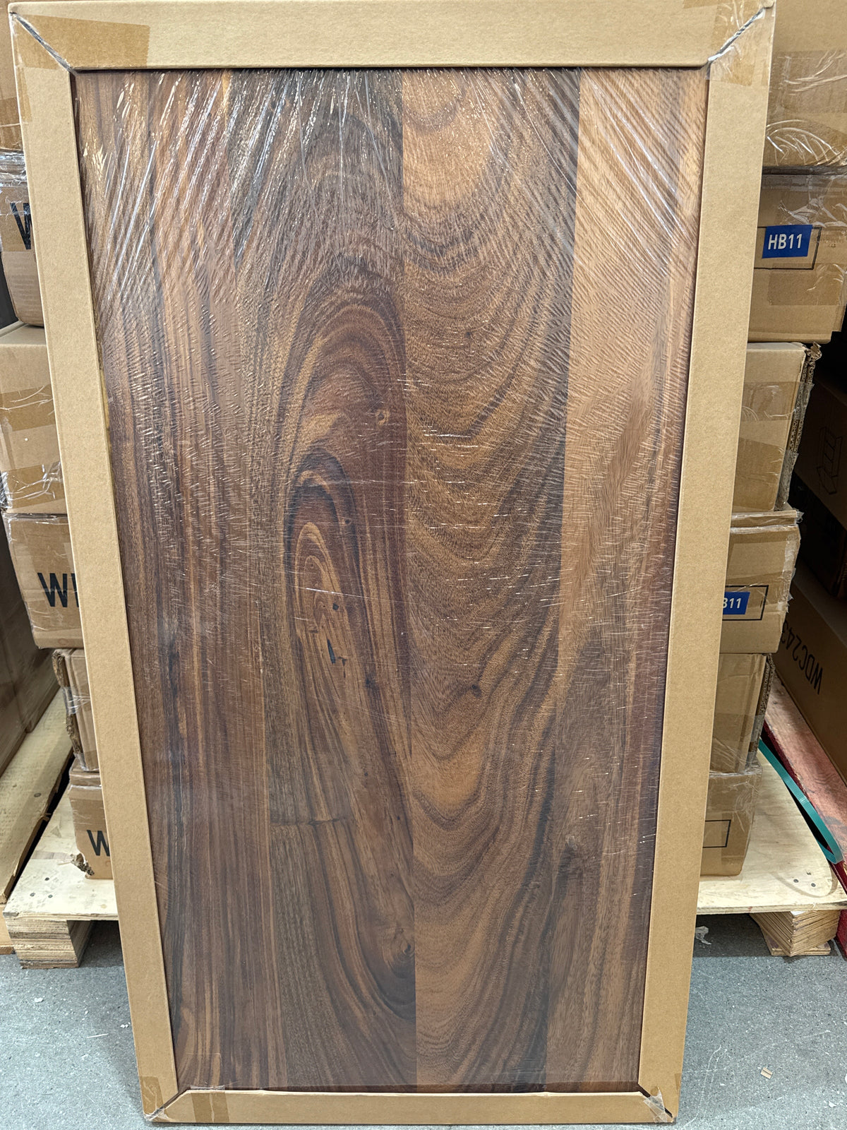 Hardwood Reflections 48 inch L x 25 inch D UV Finish Saman Solid Wood Butcher Block Desktop With Live Edge and Blue Epoxy