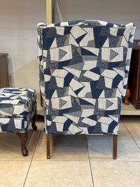 Geo Blue Wing Chair & Footstool