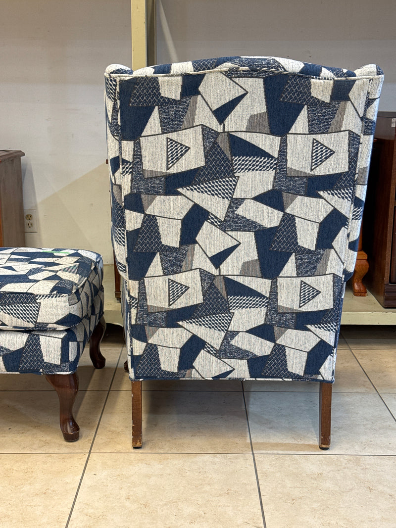 Geo Blue Wing Chair & Footstool