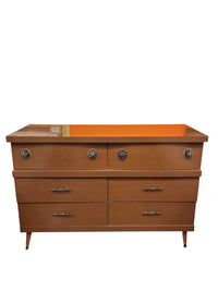 6 Drawer Dresser With Mixed Brass Hardware & Tapered Legs