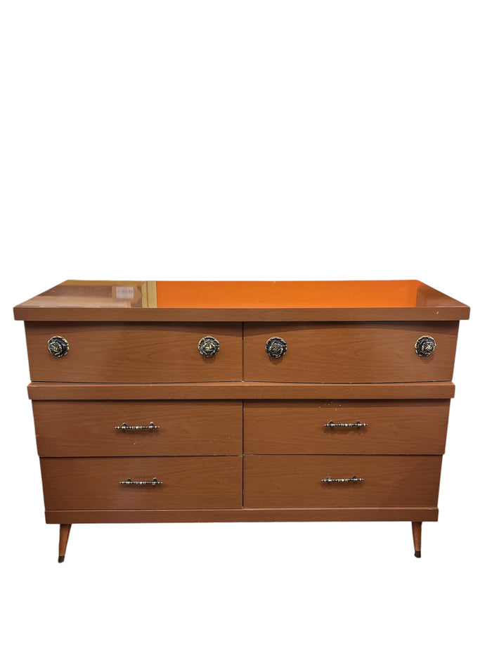 6 Drawer Dresser With Mixed Brass Hardware & Tapered Legs