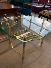 26"W Brass Accent Table with Glass Top