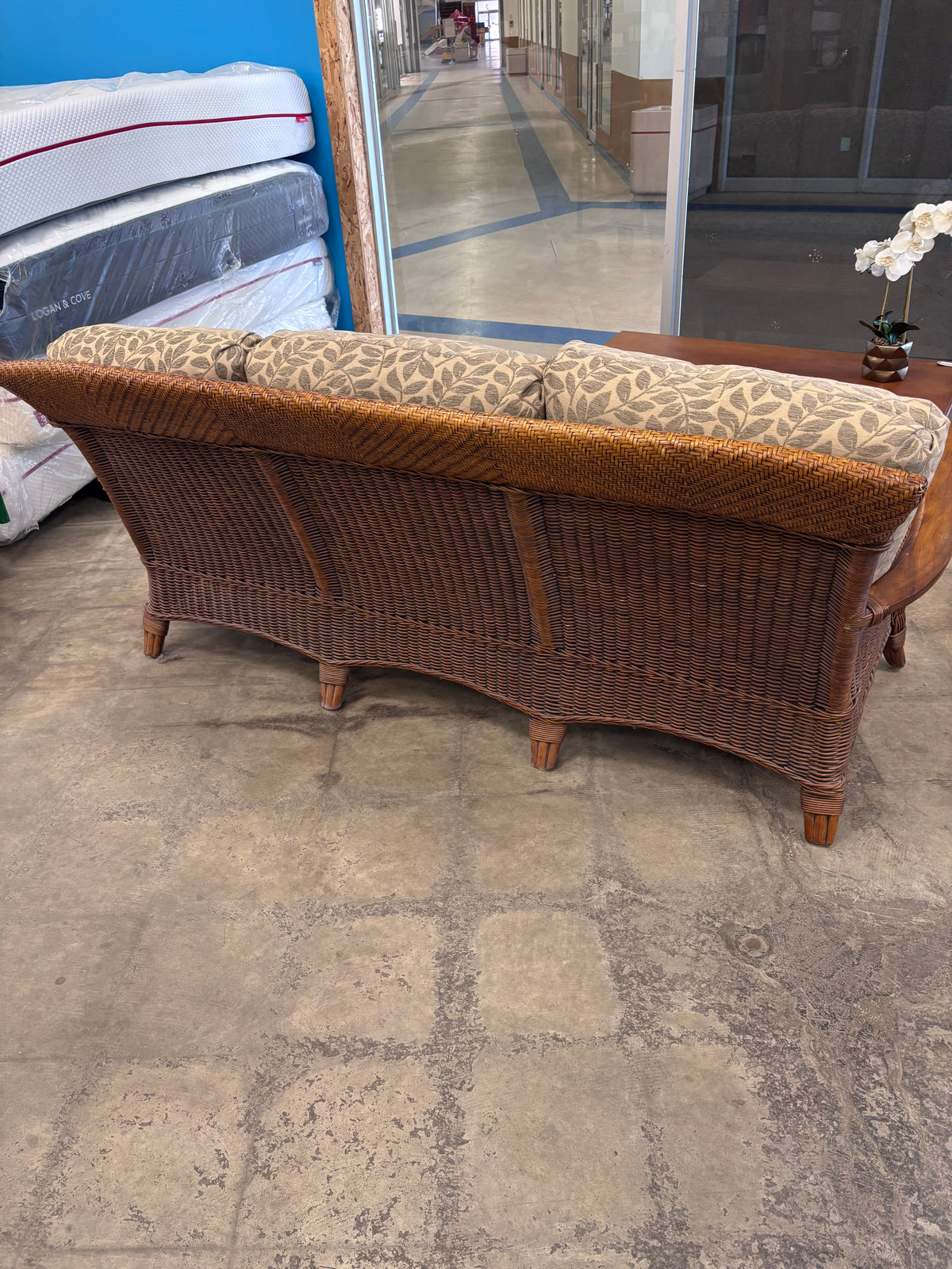 Brown Rattan and Wicker Sofa