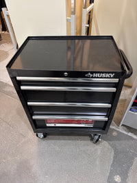 Husky Standard-Duty 27 inch W 4 Drawer Rolling Tool Cabinet in Gloss Black