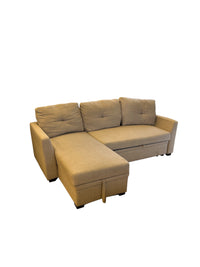 Linen Corner Sectional Sofa with Storage and Pull-out Extension