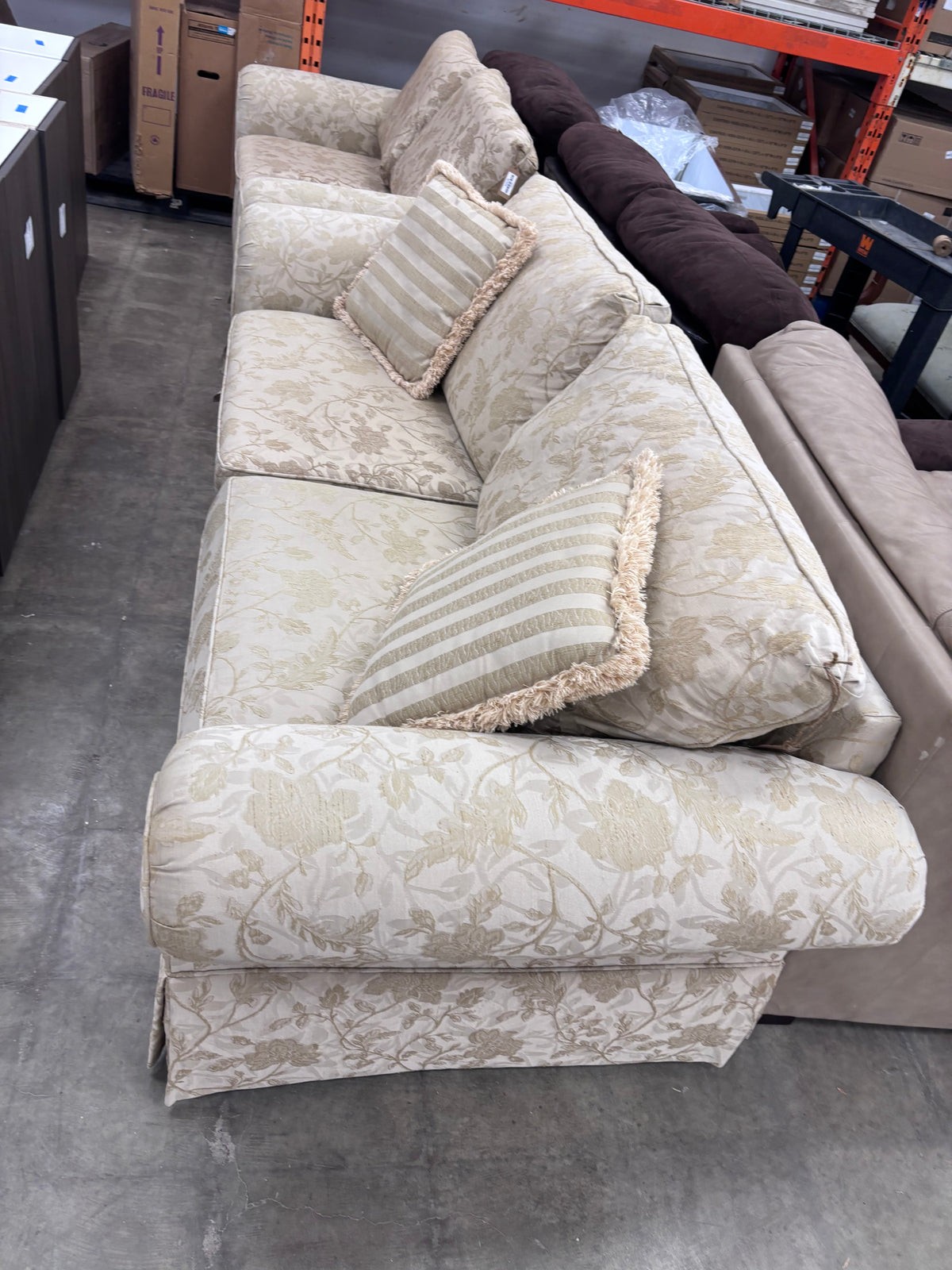 Elegant Skirted Cream Floral Sofa