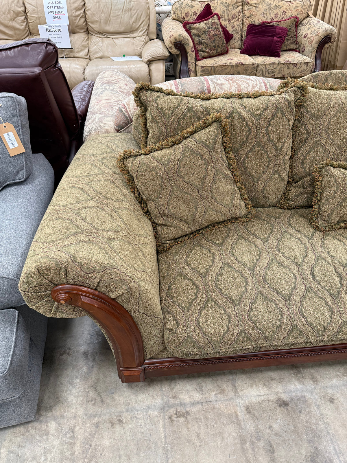 Traditional Dark Tan Floral Sofa