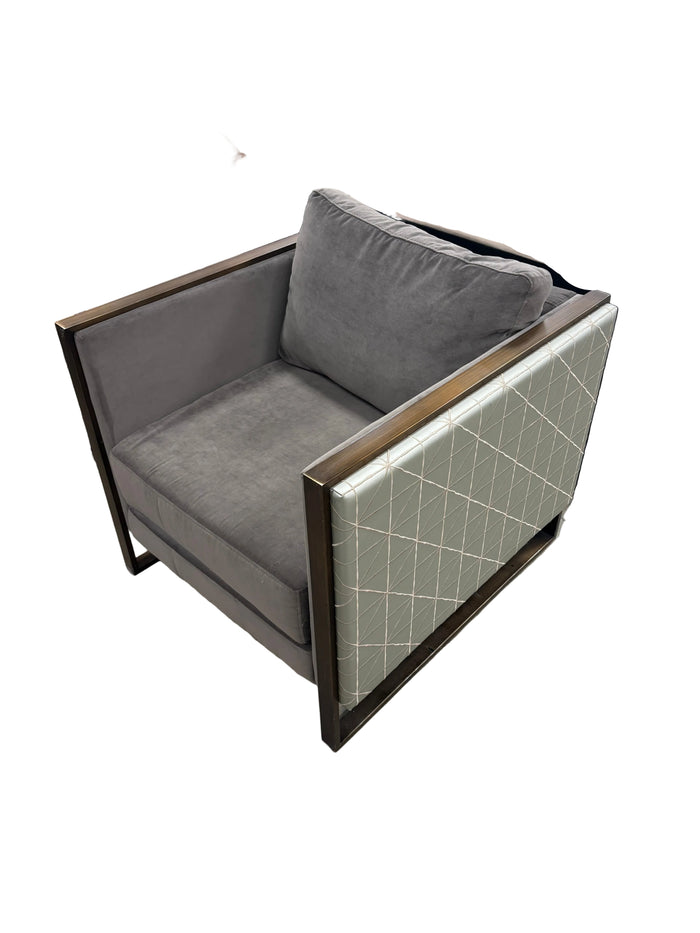 Grey Lounge Chair with Patterned Sides