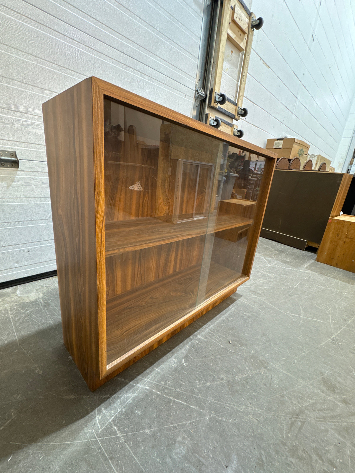 35 in. W Vintage 1960s Bookcase With Sliding Glass Doors