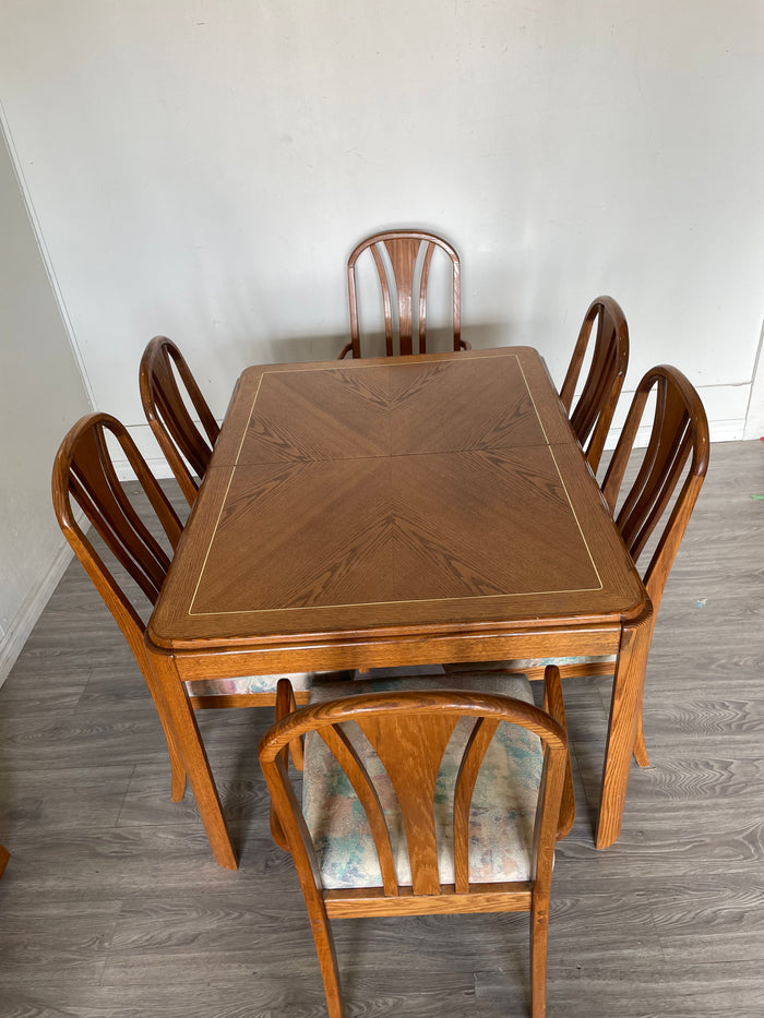 Solid Wood Dining Table Set with 6 Chairs