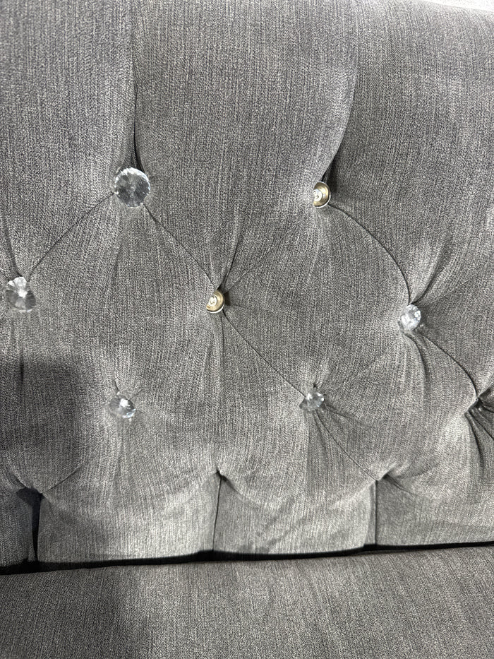 Bejeweled Grey Velvet Chesterfield Sofa