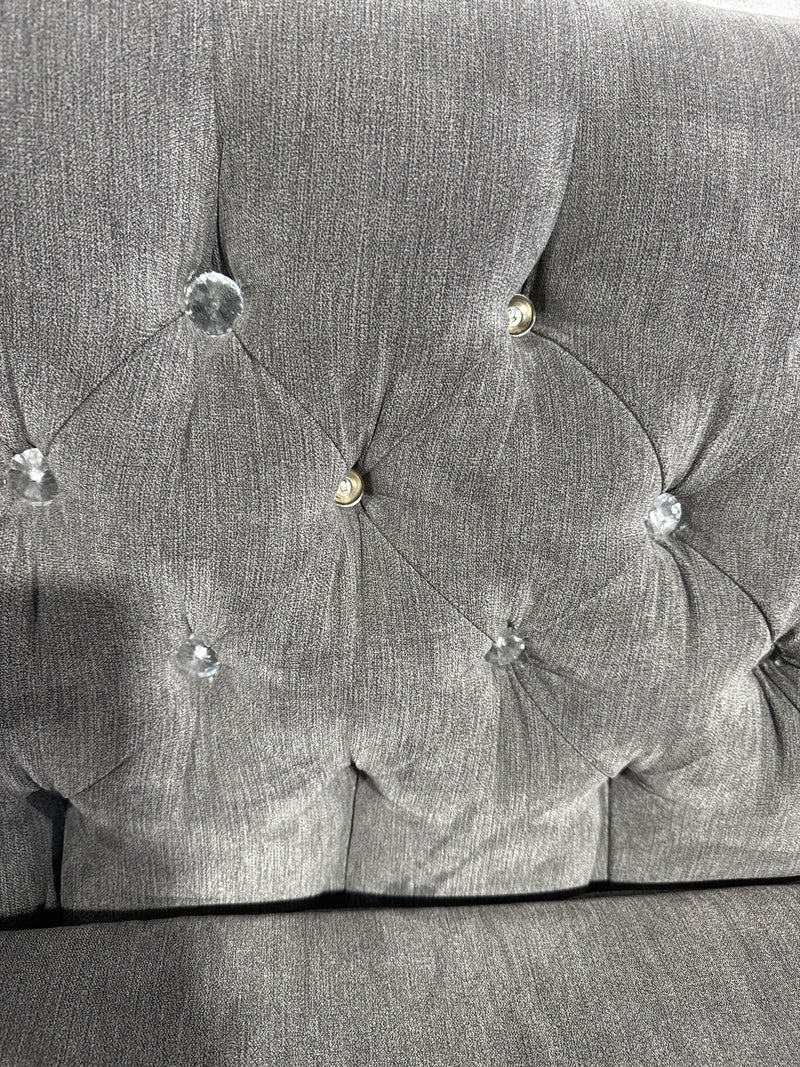 Bejeweled Grey Velvet Chesterfield Sofa
