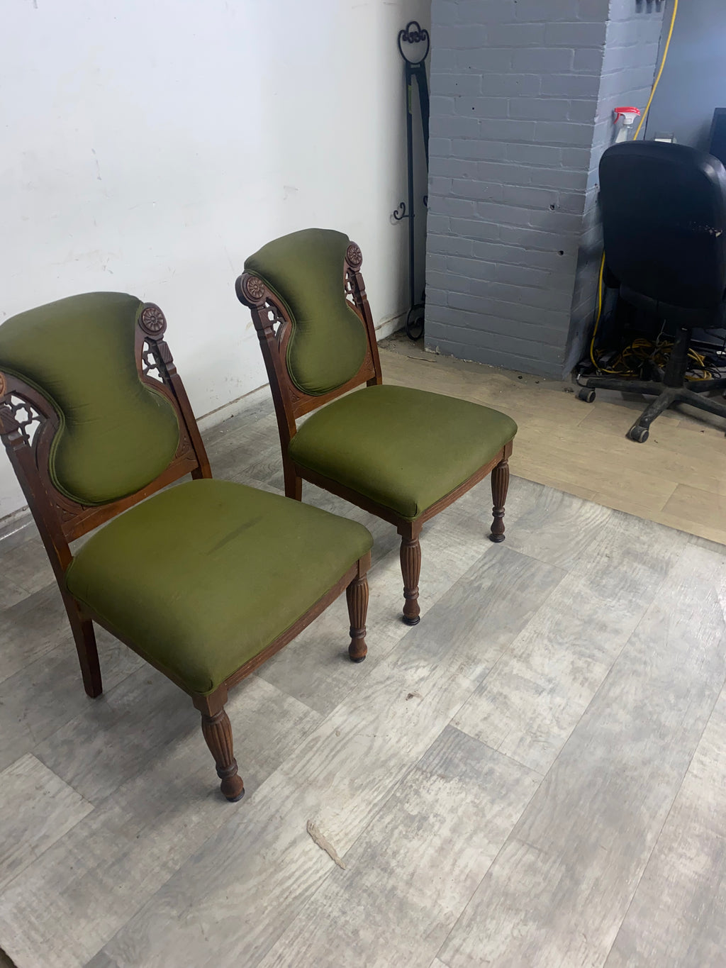 Set Of Green Wooden Dining Chairs