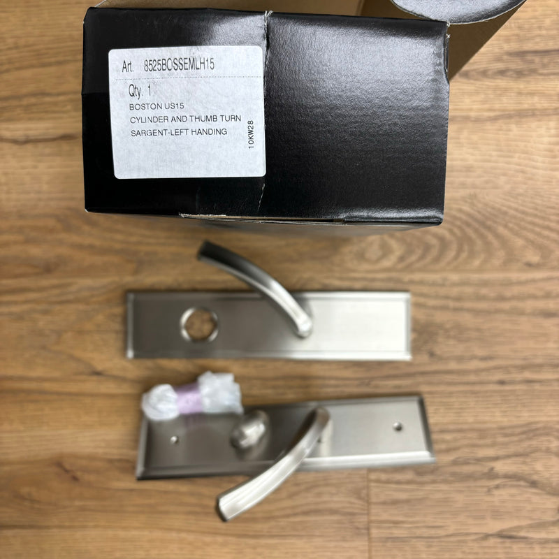 Left-Handed Door Lever with Thumb Turn in Brushed Nickel, 8525BOSSEMLH15