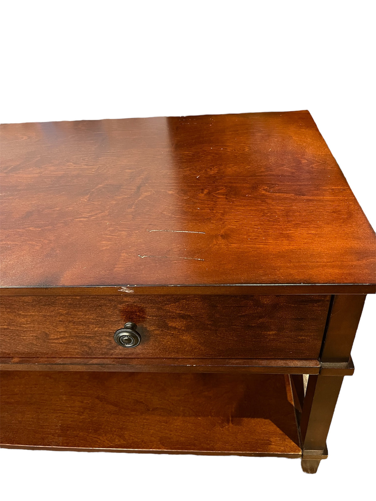 Wooden Coffee Table With Drawer & Lower Shelf