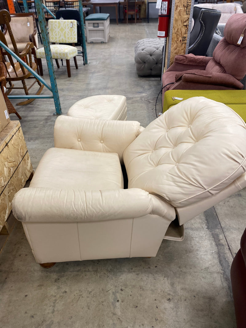 Cream Leather Recliner With Ottoman