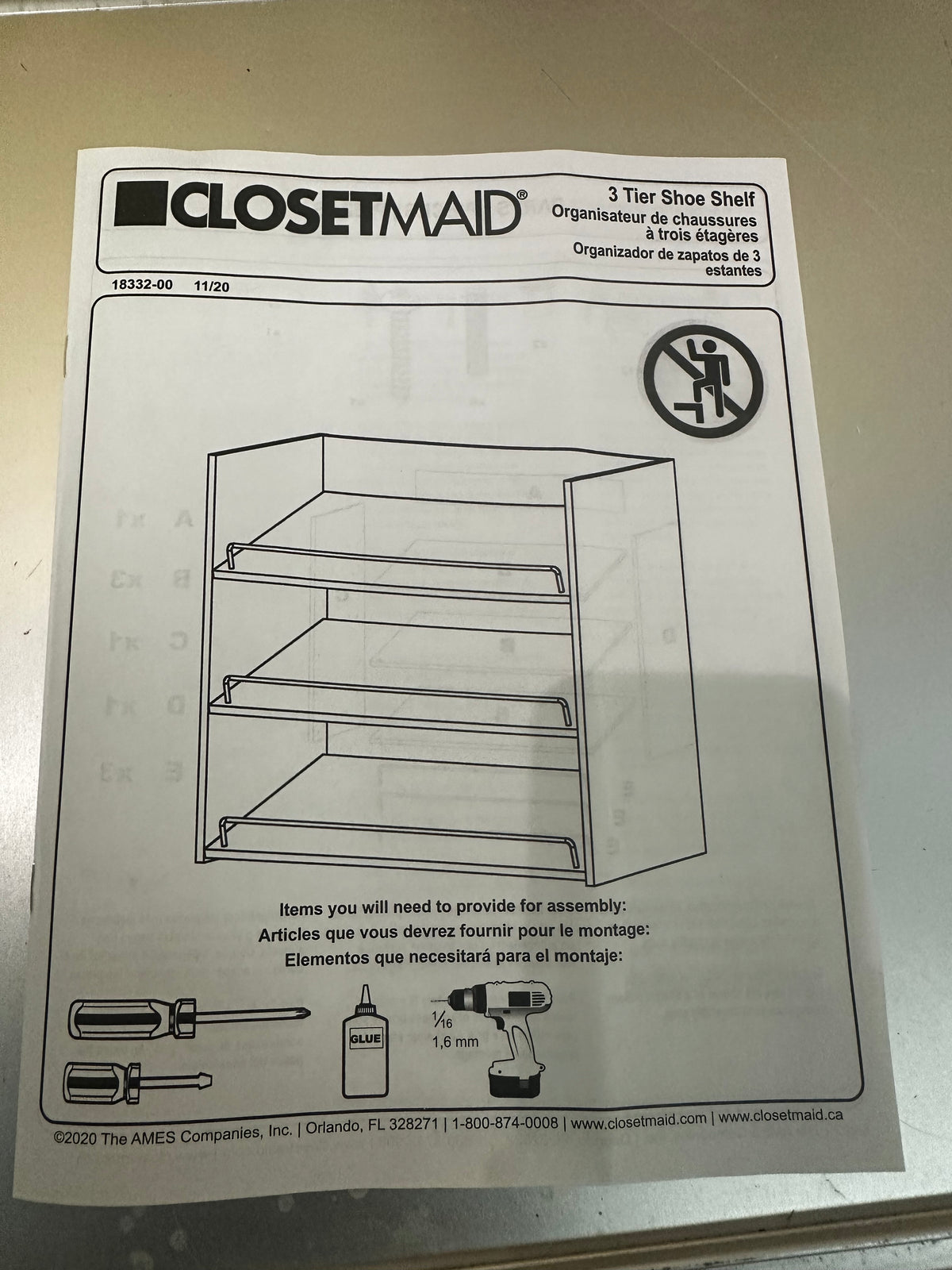 ClosetMaid Impressions 3-Shelf Shoe Organizer in White