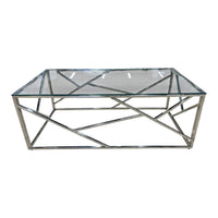Modern Geometric Glass Coffee Table w/ Chrome Metal Frame