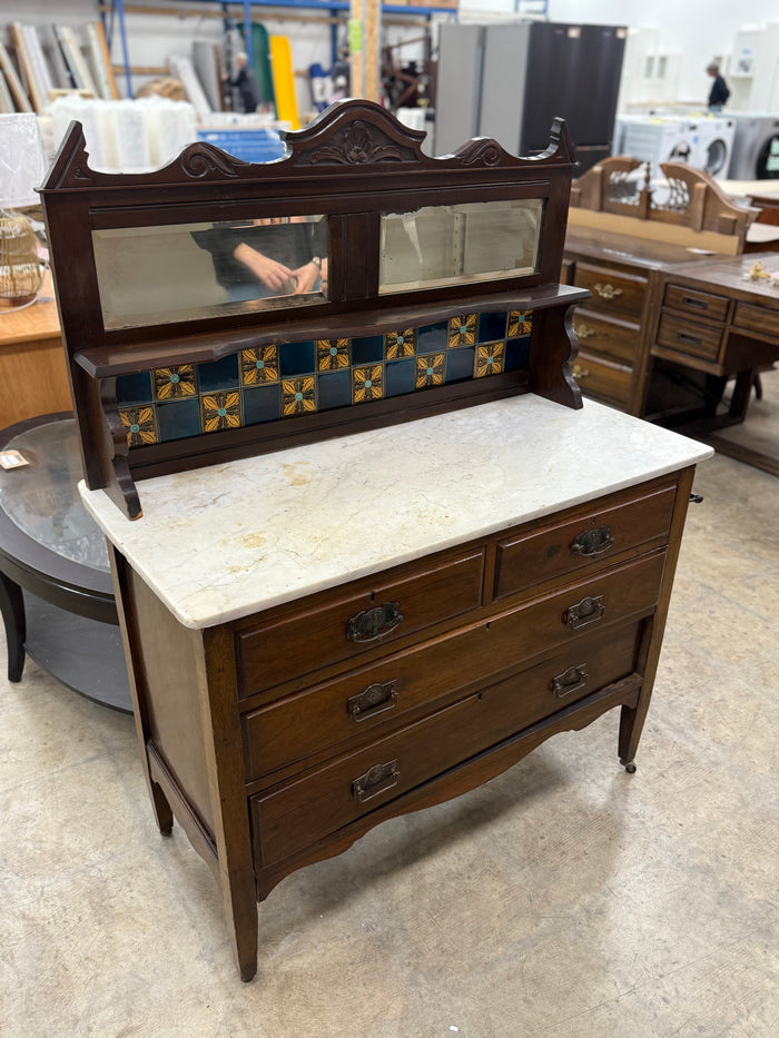 Dark Mahogany Brown Marble Top Dressing Table