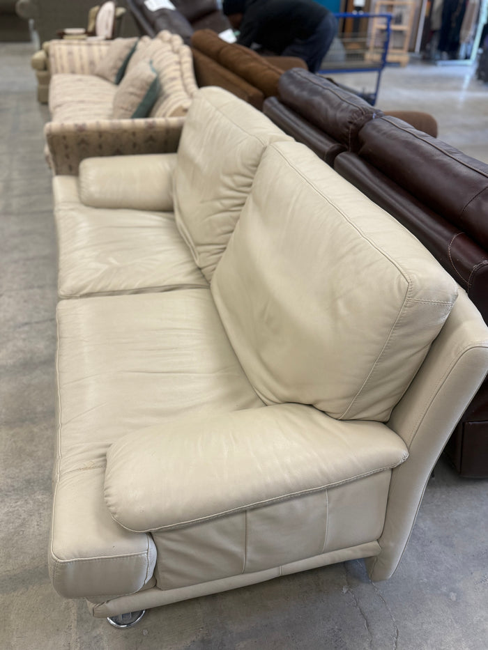 Beige Leather 2-Seater Sofa