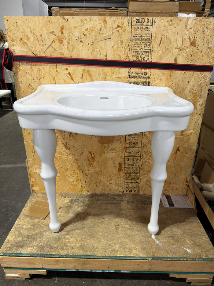 Victorian Style White Porcelain Pedestal Sink w Two Legs