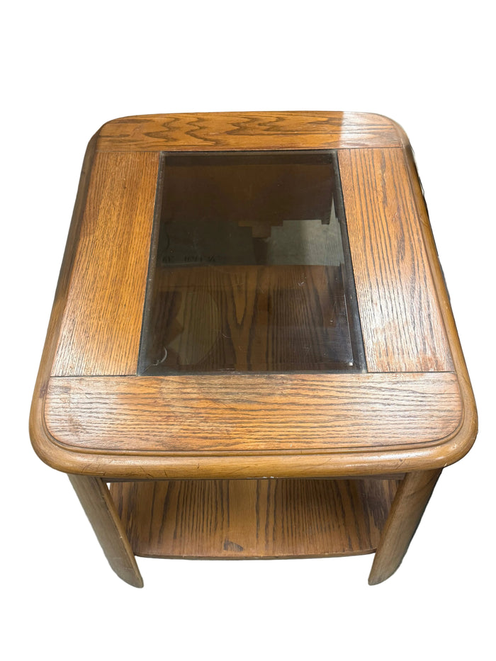 Vintage 1980s End Table with Glass Insert