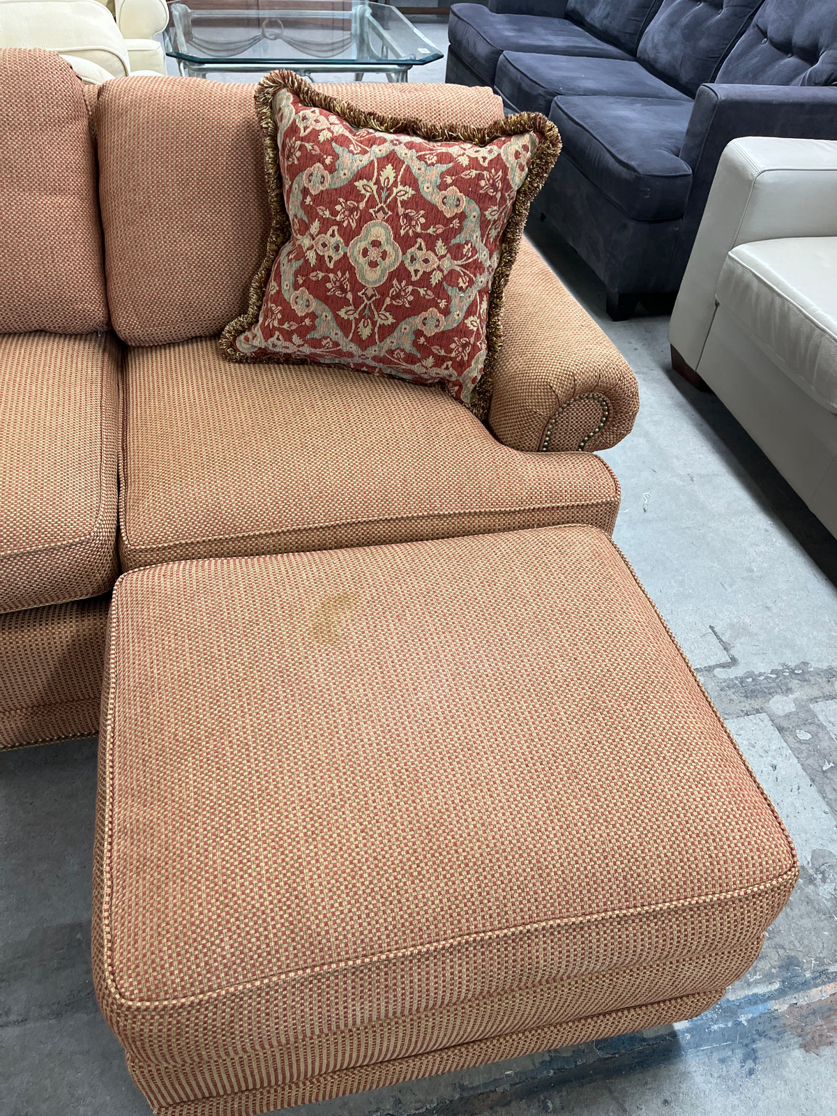 114" W Orange Woven Sectional Sofa
