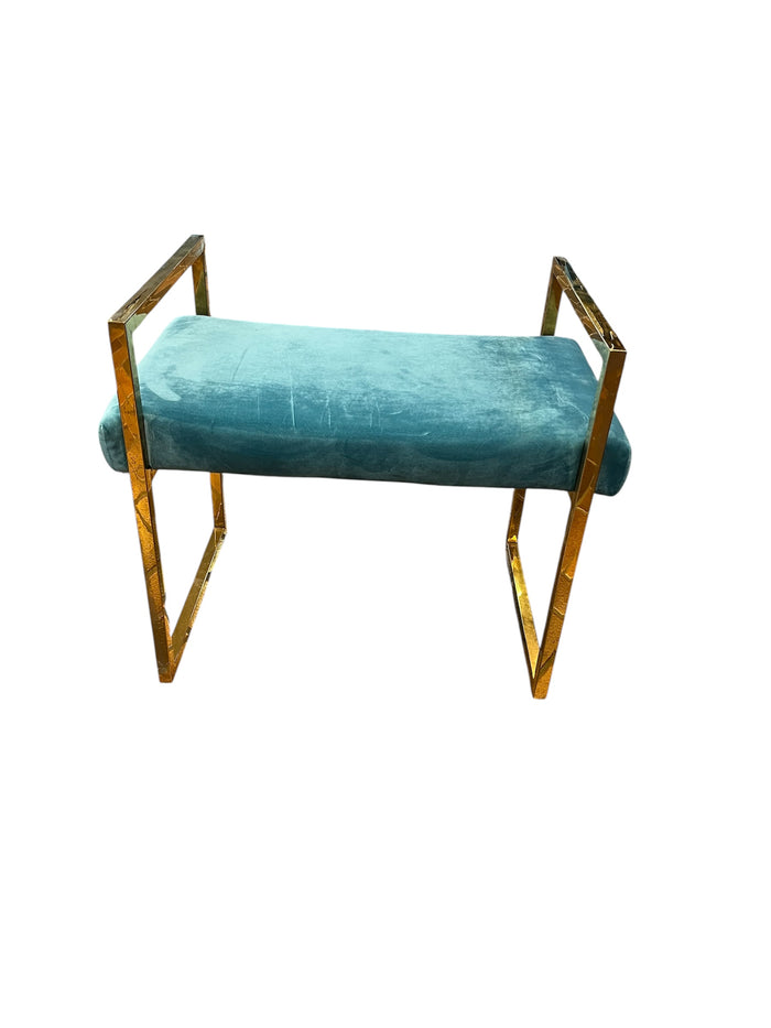 Gold Framed Bench With Teal Upholstered Velvet