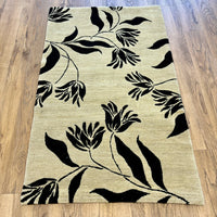 3x5-ft Floral Handmade Rug, Black on Beige, 100% Wool, 248