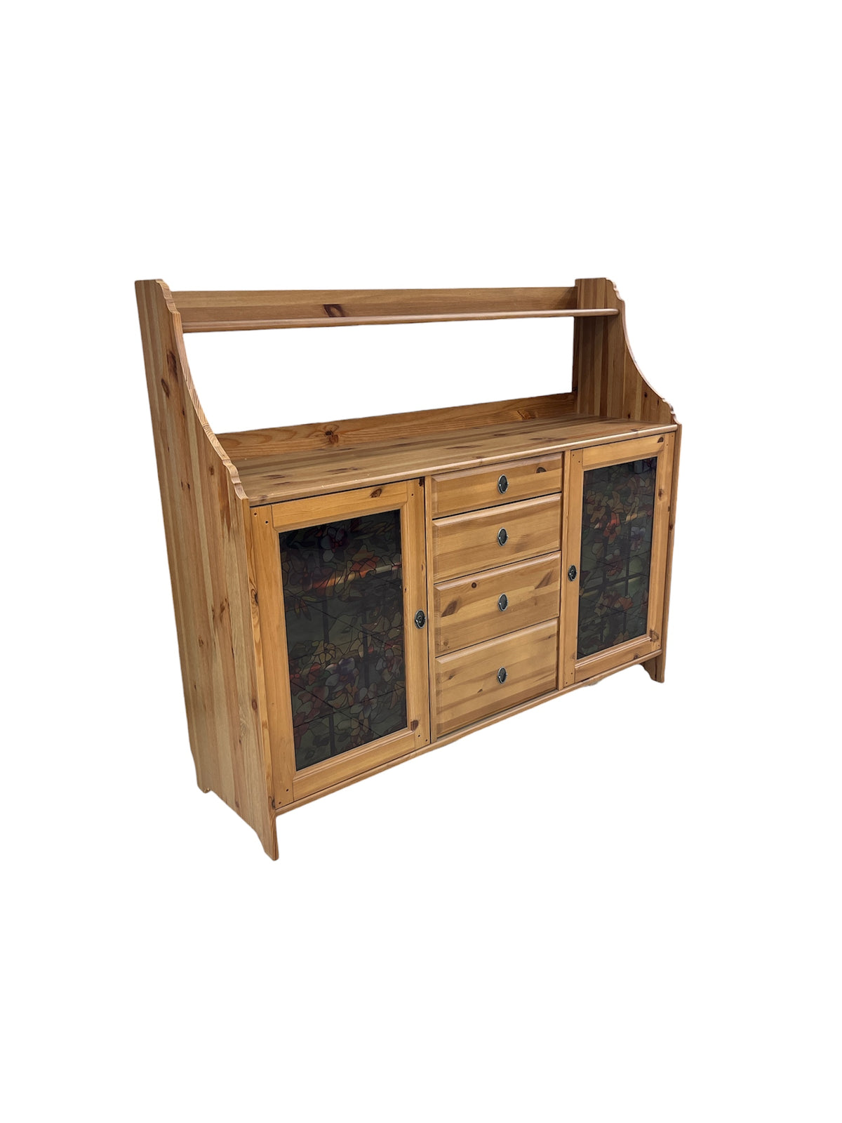 Solid Pine Sideboard with Faux Stained Glass Panel Doors