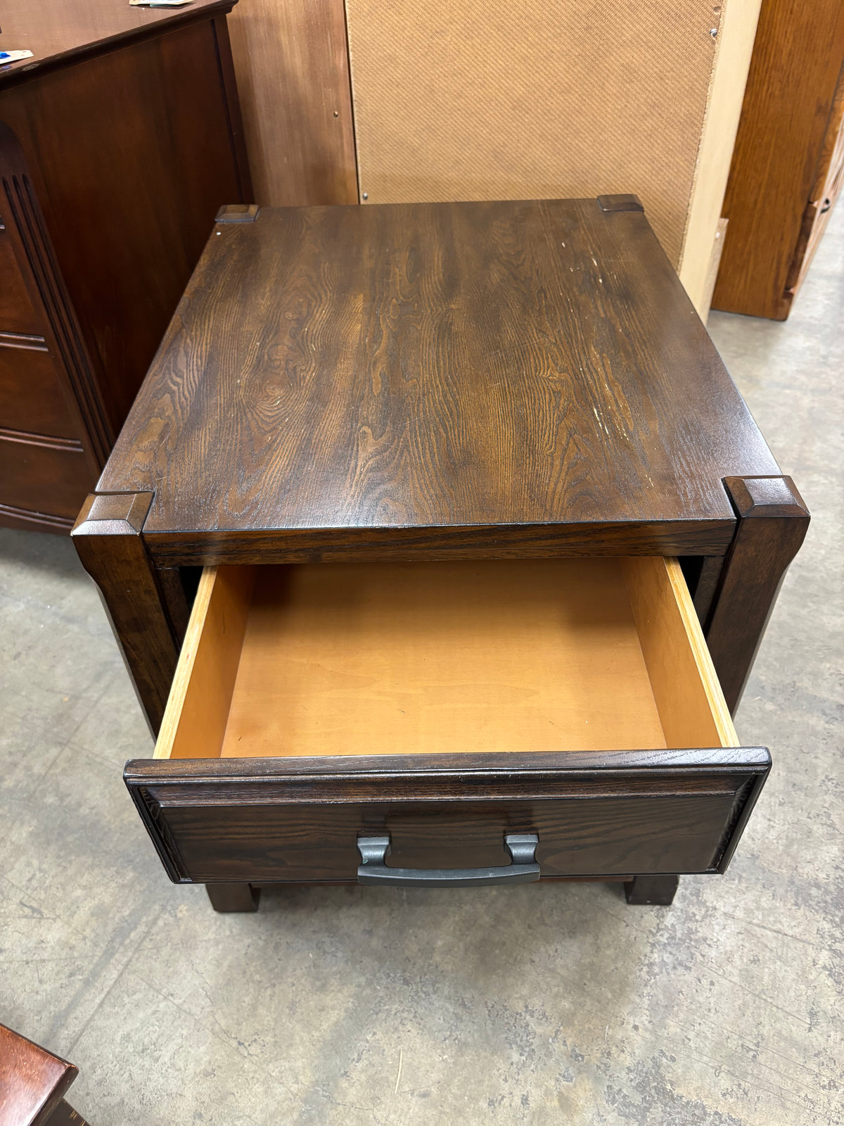 Dark Brown Wooden End Table with Drawer