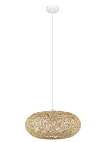 EGLO Campilo Pendant Light White Finish with Beige Threaded Shade