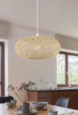 EGLO Campilo Pendant Light White Finish with Beige Threaded Shade