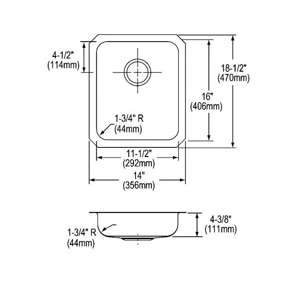 Elkay Lustertone Classic Stainless Steel 14" x 18-1/2" x 4-3/8" Single Bowl Undermount ADA Sink