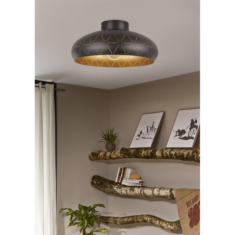 Eglo 60W 1-Light Flushmount in Black and Gold